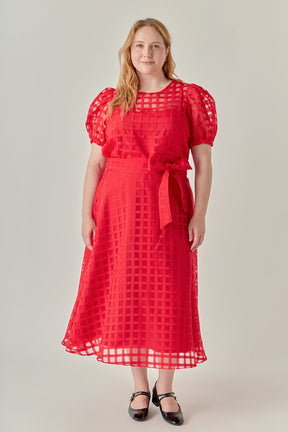 ENGLISH FACTORY - Plus Size Plaid Organza Fit & Flare Midi Skirt - SKIRTS available at Objectrare