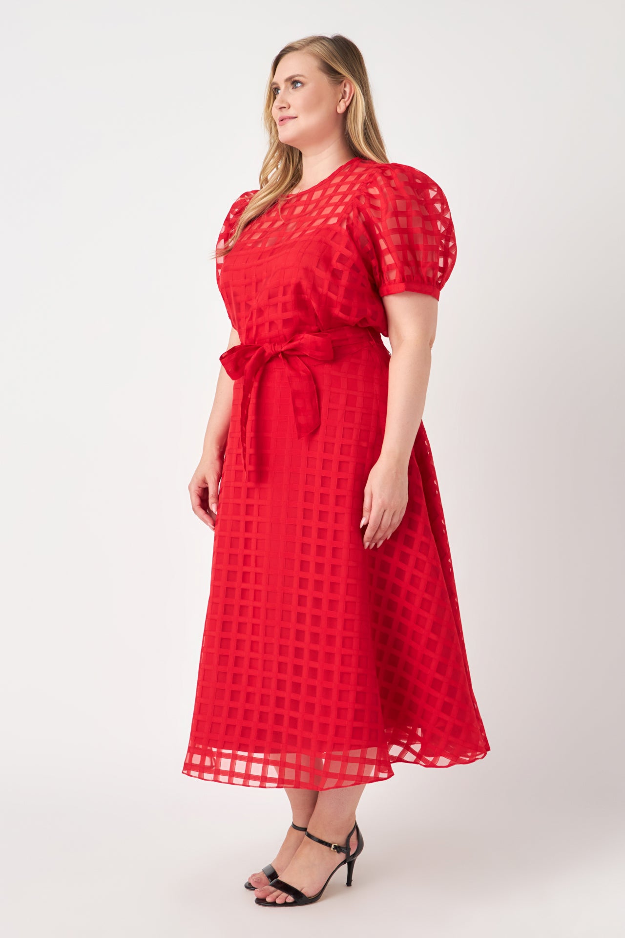 ENGLISH FACTORY - English Factory - Plus Size Plaid Organza Fit & Flare Midi Skirt - SKIRTS available at Objectrare