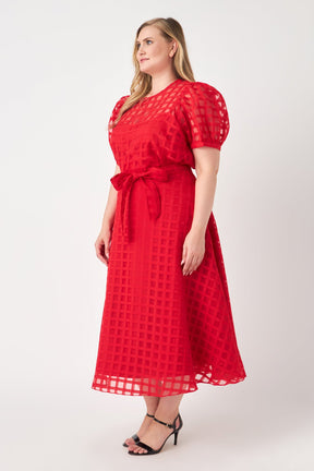 ENGLISH FACTORY - Plus Size Plaid Organza Fit & Flare Midi Skirt - SKIRTS available at Objectrare