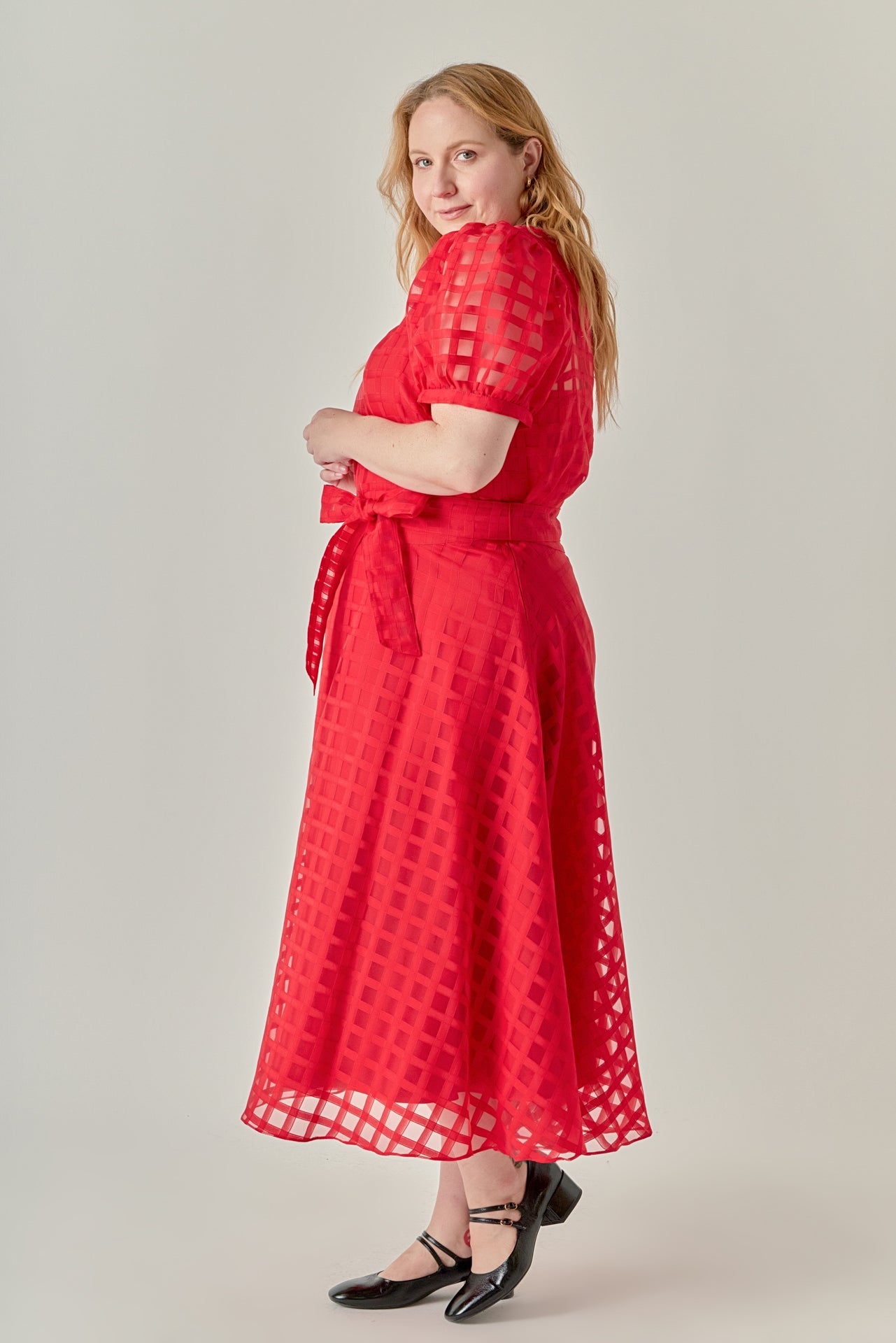 ENGLISH FACTORY - Plus Size Plaid Organza Fit & Flare Midi Skirt - SKIRTS available at Objectrare