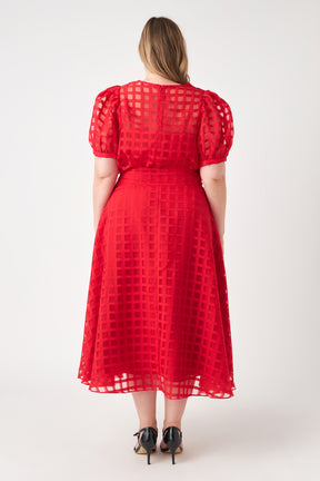 ENGLISH FACTORY - English Factory - Plus Size Plaid Organza Fit & Flare Midi Skirt - SKIRTS available at Objectrare