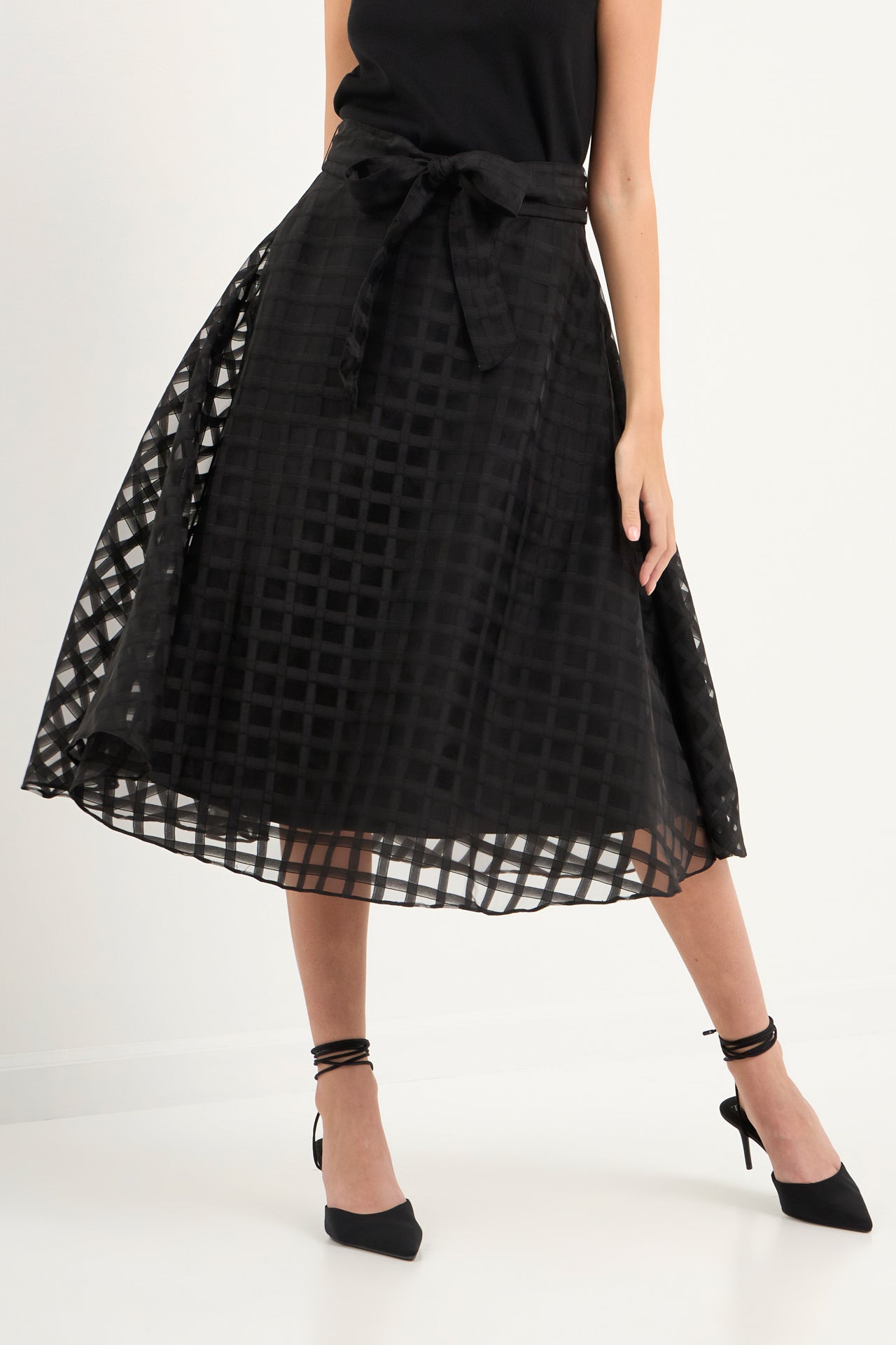 ENGLISH FACTORY - Plaid Organza Fit & Flare Midi Skirt - SKIRTS available at Objectrare