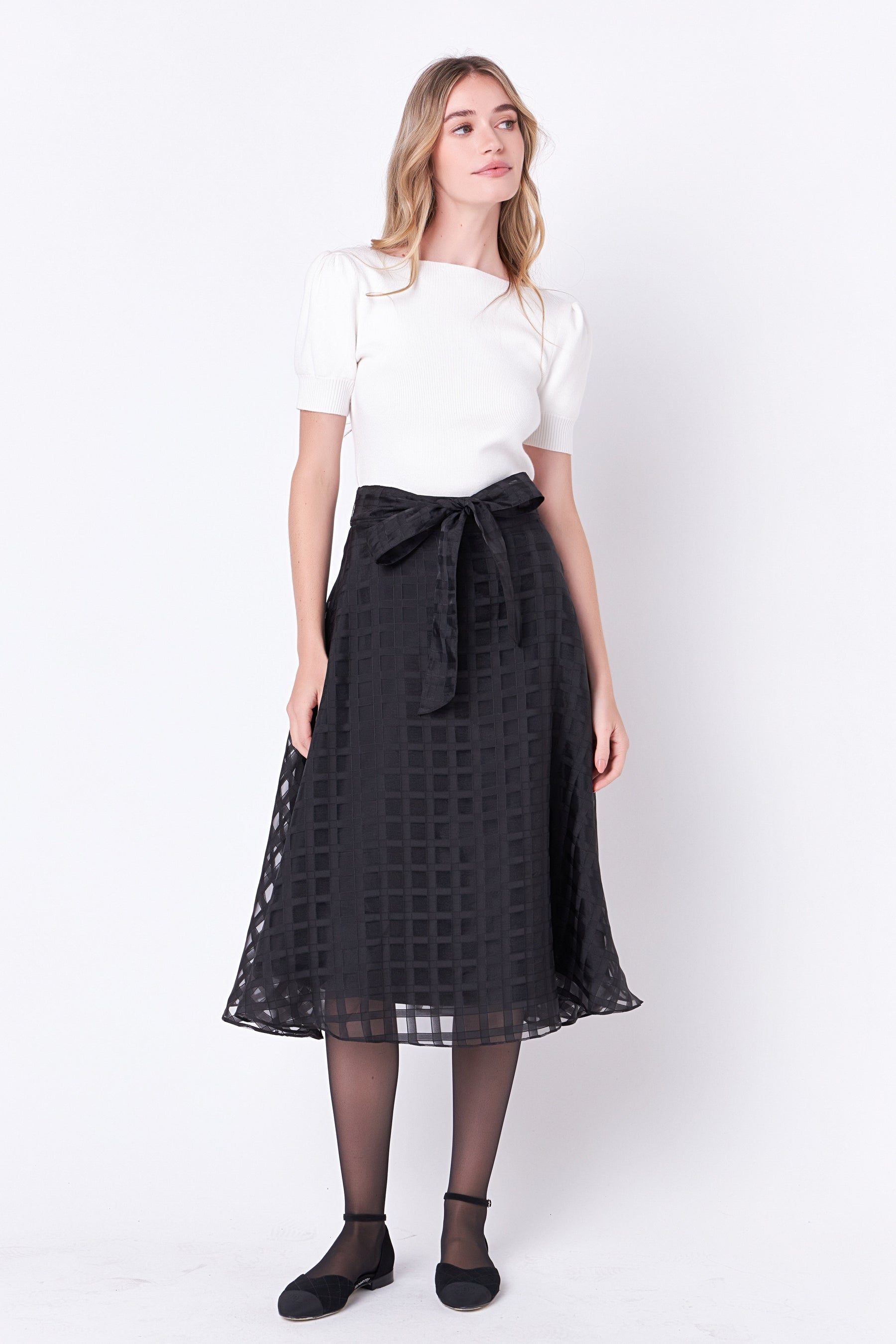 ENGLISH FACTORY - Plaid Organza Fit & Flare Midi Skirt - SKIRTS available at Objectrare