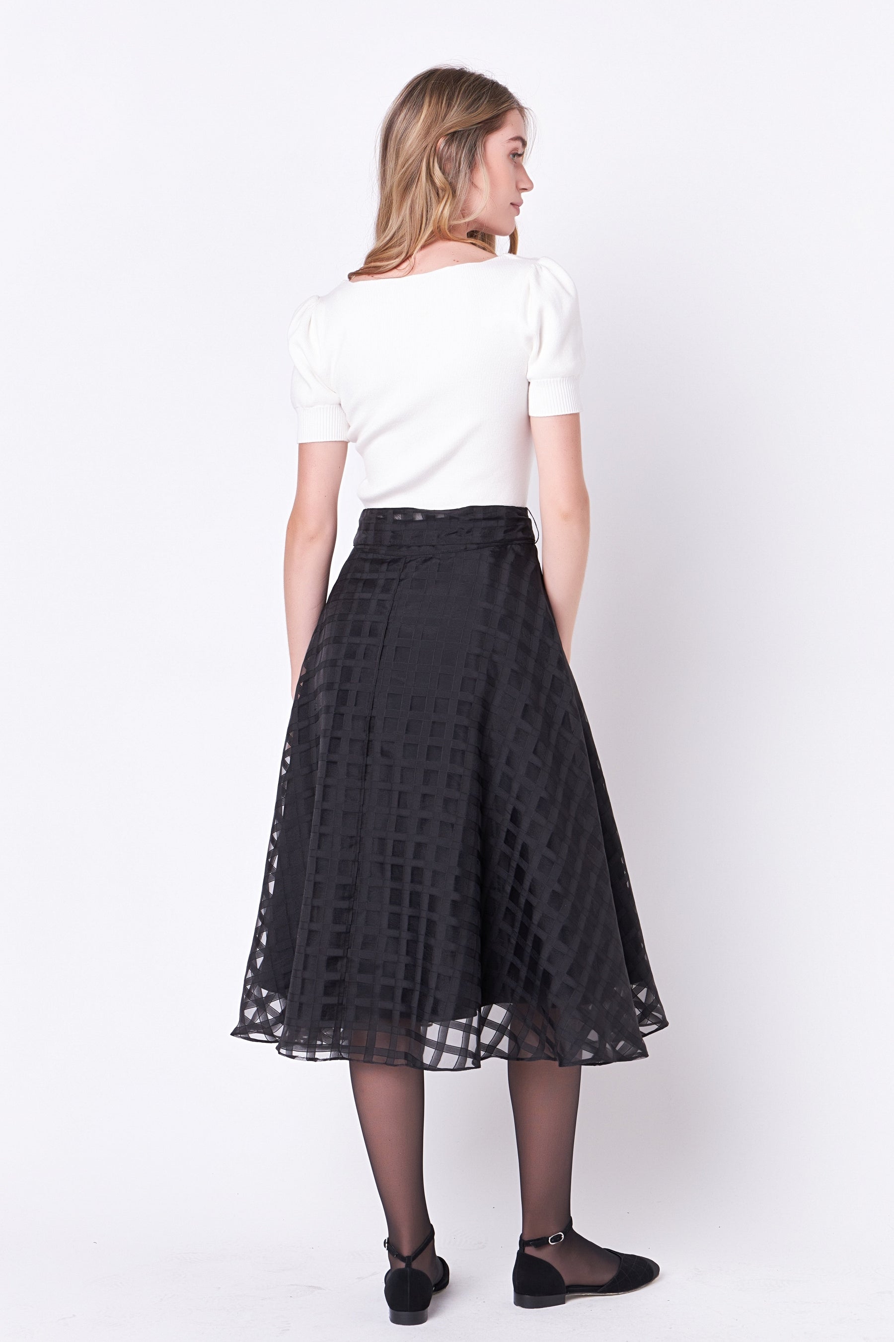 ENGLISH FACTORY - Plaid Organza Fit & Flare Midi Skirt - SKIRTS available at Objectrare