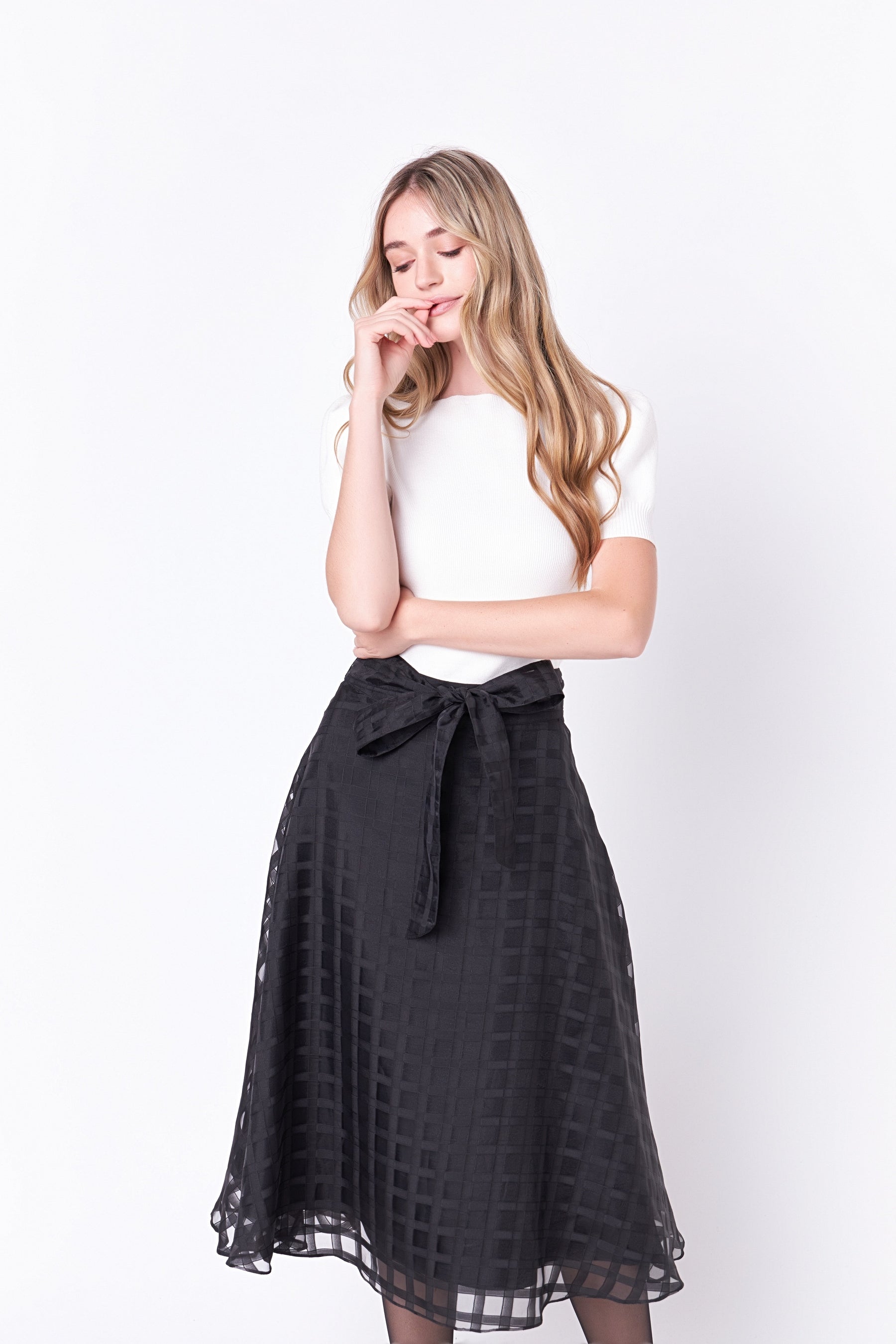 ENGLISH FACTORY - Plaid Organza Fit & Flare Midi Skirt - SKIRTS available at Objectrare