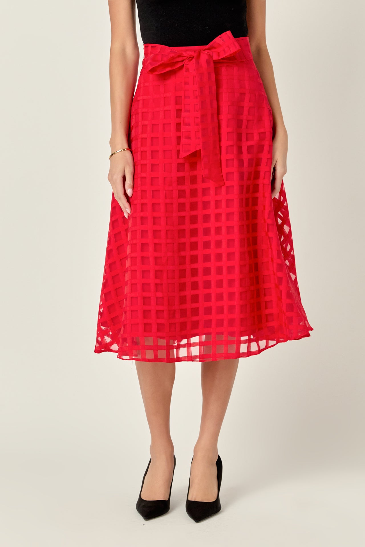 ENGLISH FACTORY - Plaid Organza Fit & Flare Midi Skirt - SKIRTS available at Objectrare