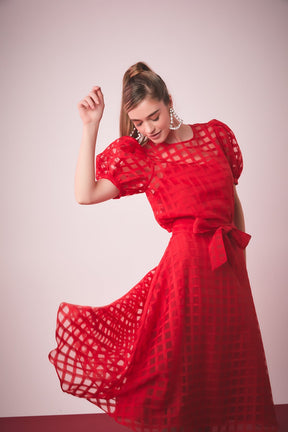 ENGLISH FACTORY - Plaid Organza Fit & Flare Midi Skirt - SKIRTS available at Objectrare