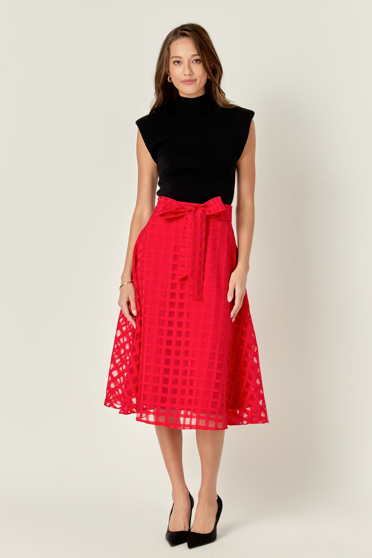 ENGLISH FACTORY - Plaid Organza Fit & Flare Midi Skirt - SKIRTS available at Objectrare