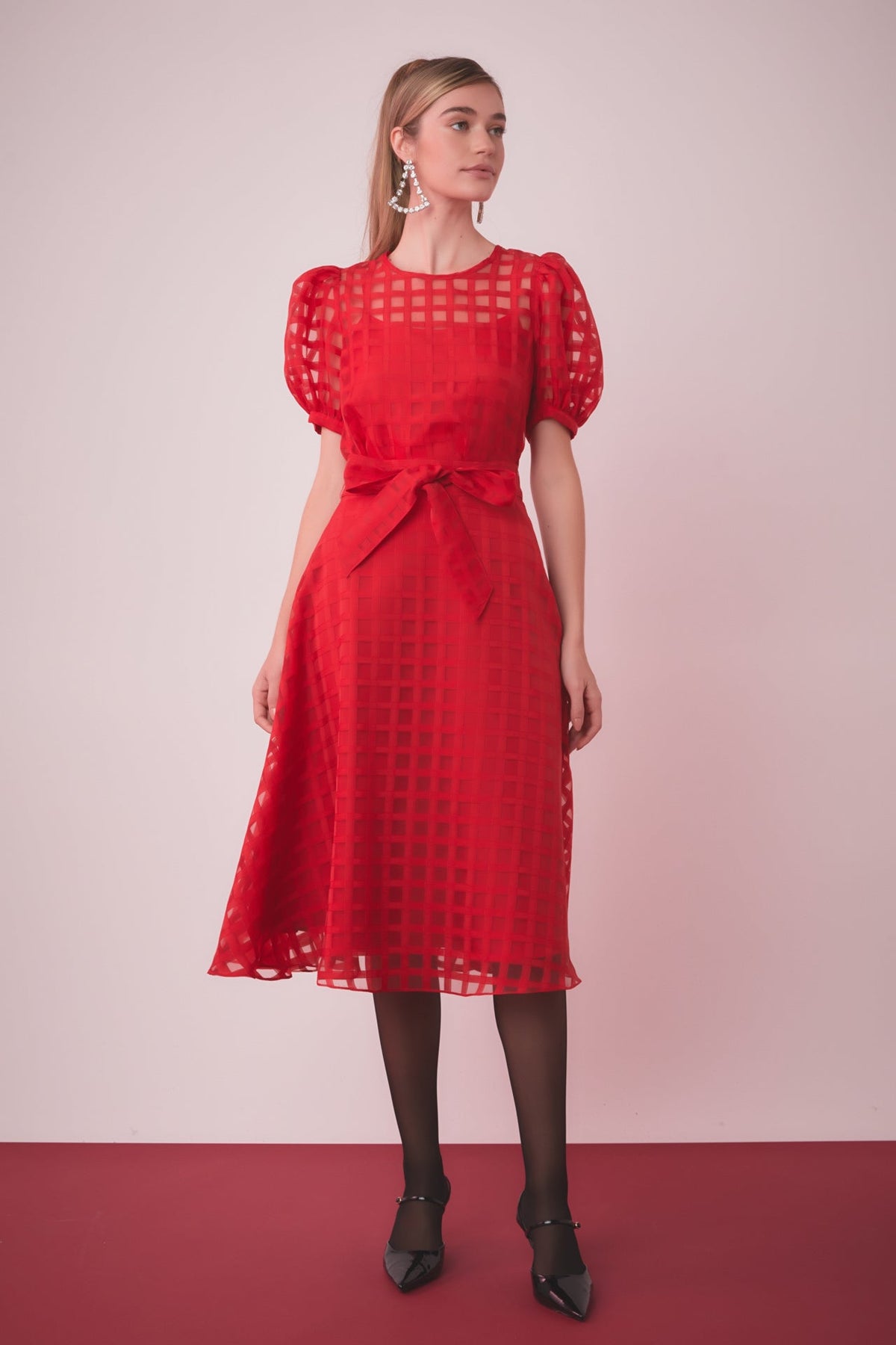 ENGLISH FACTORY - Plaid Organza Fit & Flare Midi Skirt - SKIRTS available at Objectrare