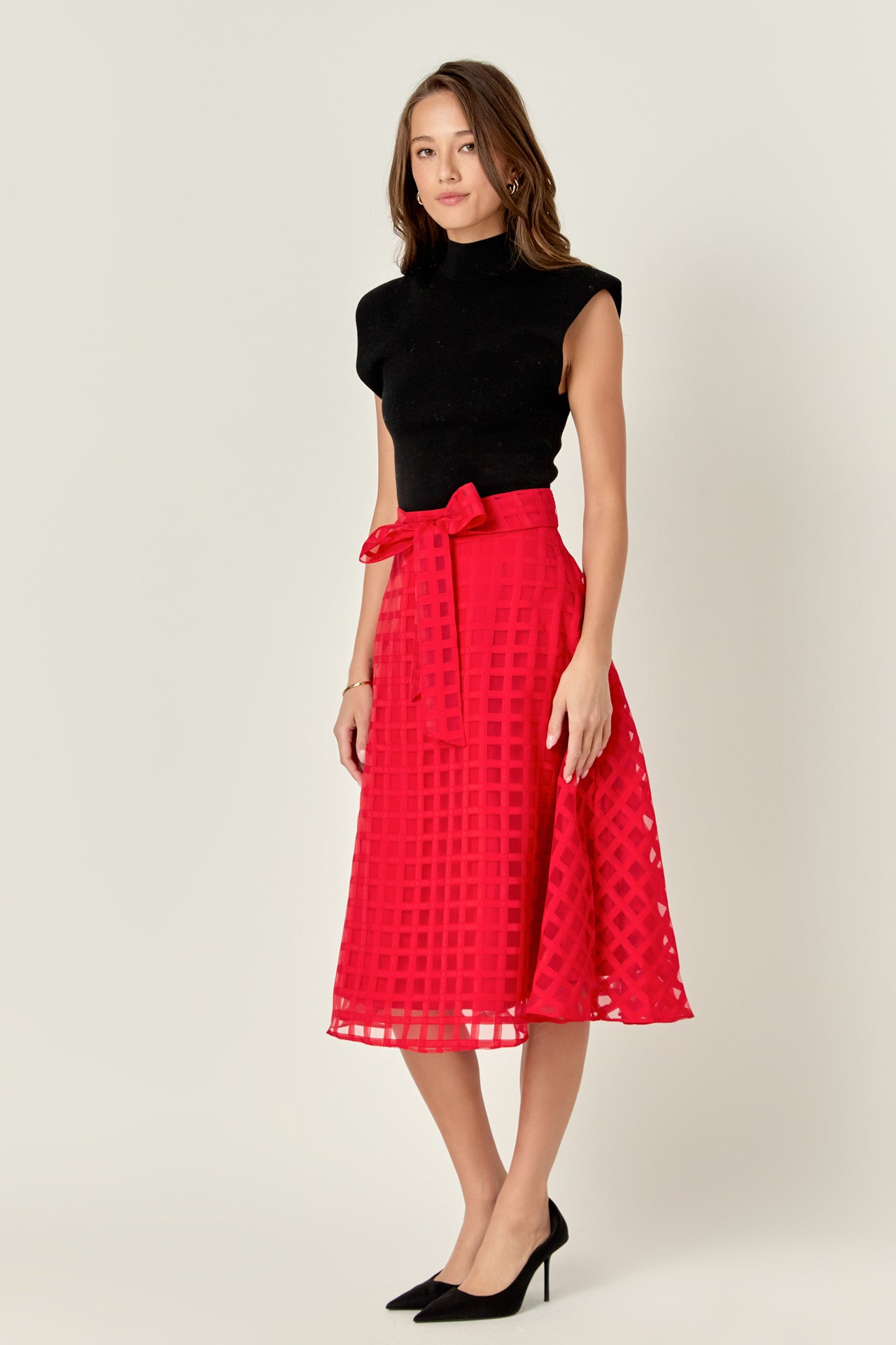 ENGLISH FACTORY - Plaid Organza Fit & Flare Midi Skirt - SKIRTS available at Objectrare