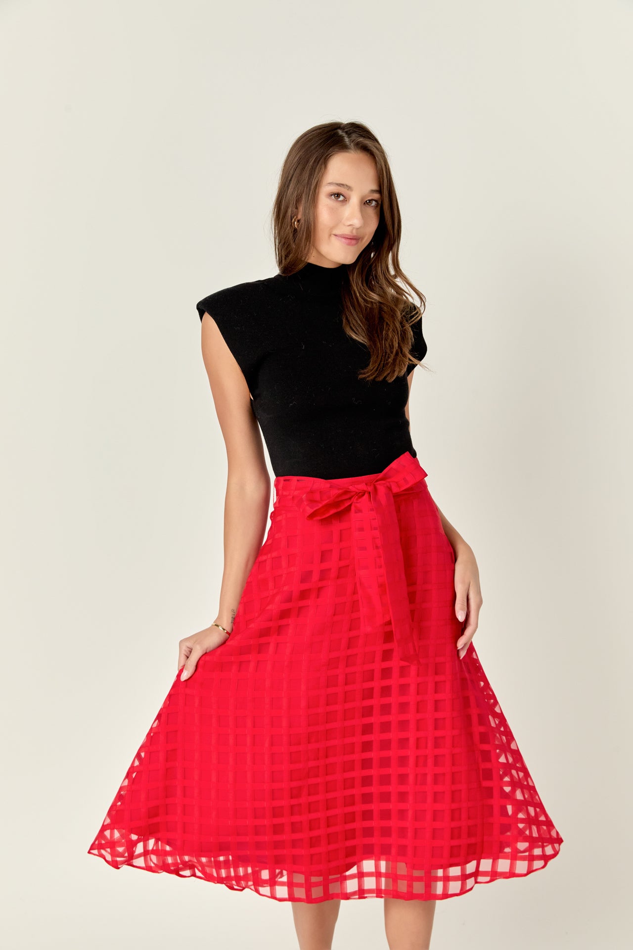 ENGLISH FACTORY - English Factory - Plaid Organza Fit & Flare Midi Skirt - SKIRTS available at Objectrare