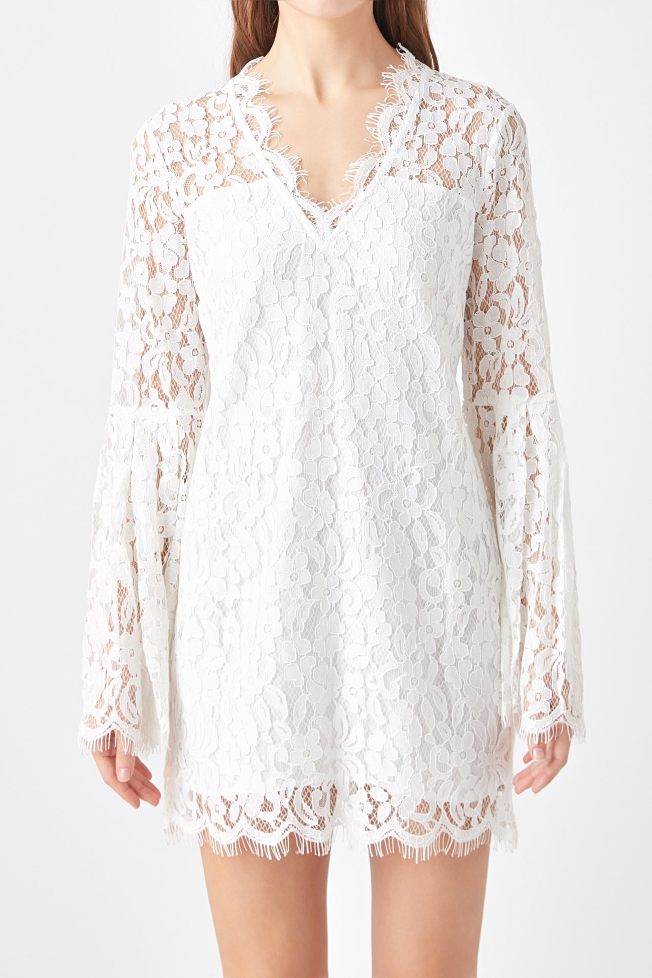 ENDLESS ROSE - Bell Sleeve V-Neck Lace Dress - DRESSES available at Objectrare