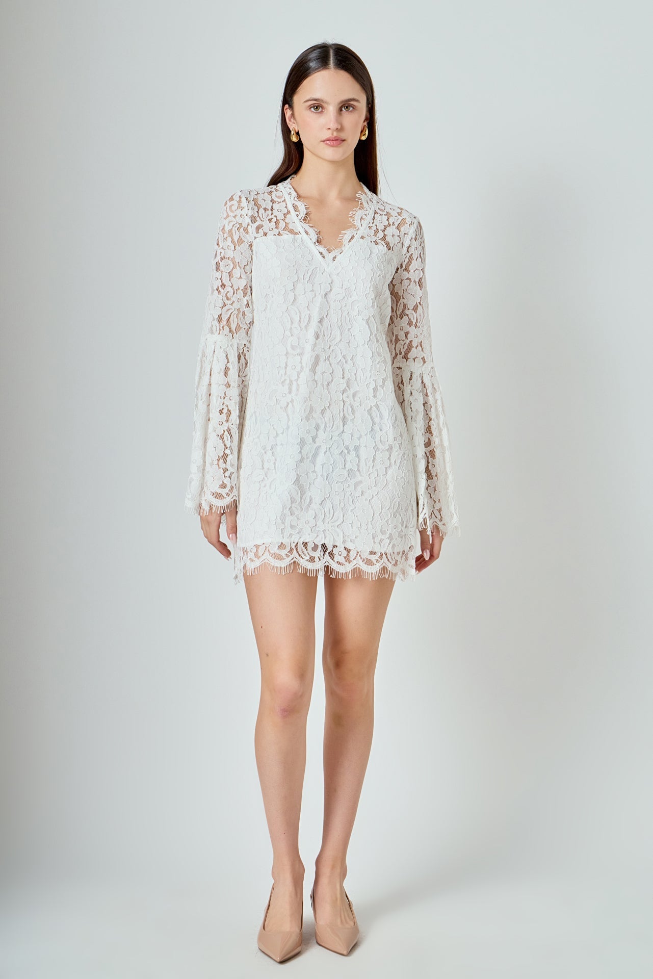 ENDLESS ROSE - Bell Sleeve V-Neck Lace Dress - DRESSES available at Objectrare