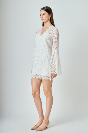 ENDLESS ROSE - Bell Sleeve V-Neck Lace Dress - DRESSES available at Objectrare