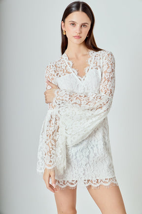 ENDLESS ROSE - Bell Sleeve V-Neck Lace Dress - DRESSES available at Objectrare