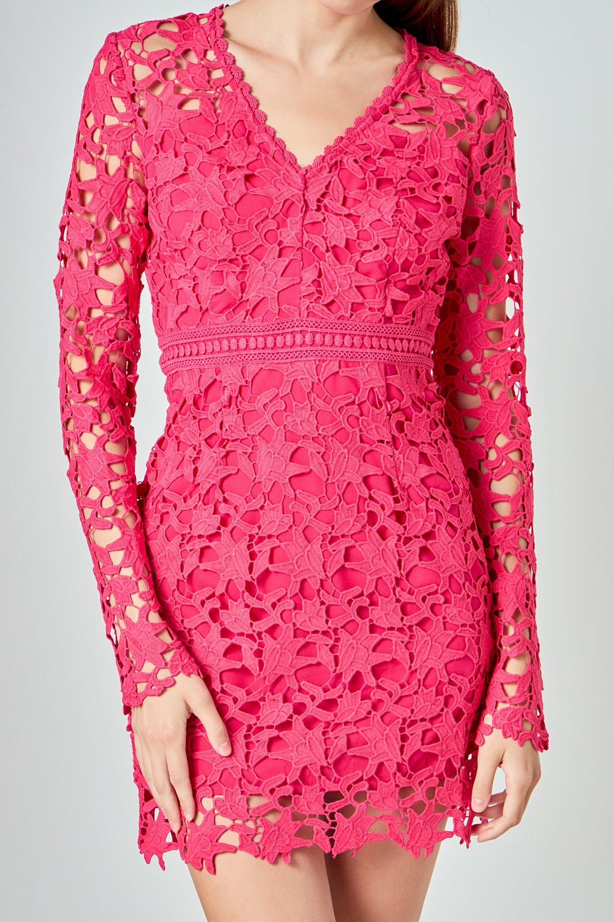 ENDLESS ROSE - Long Sleeve Lace Mini Dress - DRESSES available at Objectrare