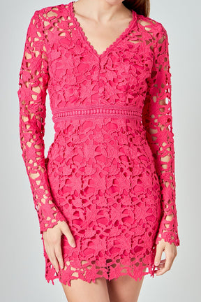 ENDLESS ROSE - Long Sleeve Lace Mini Dress - DRESSES available at Objectrare