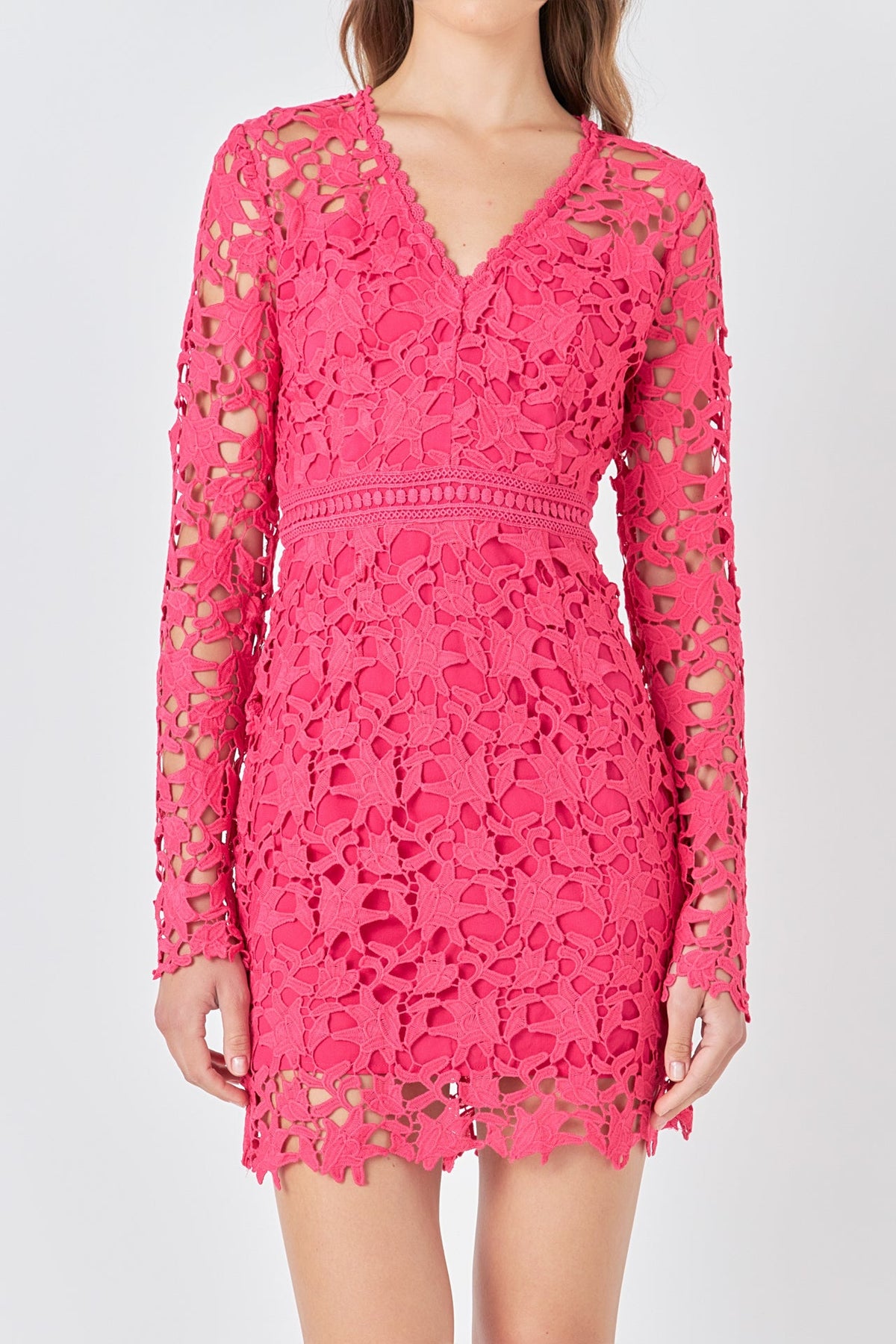 ENDLESS ROSE - Long Sleeve Lace Mini Dress - DRESSES available at Objectrare