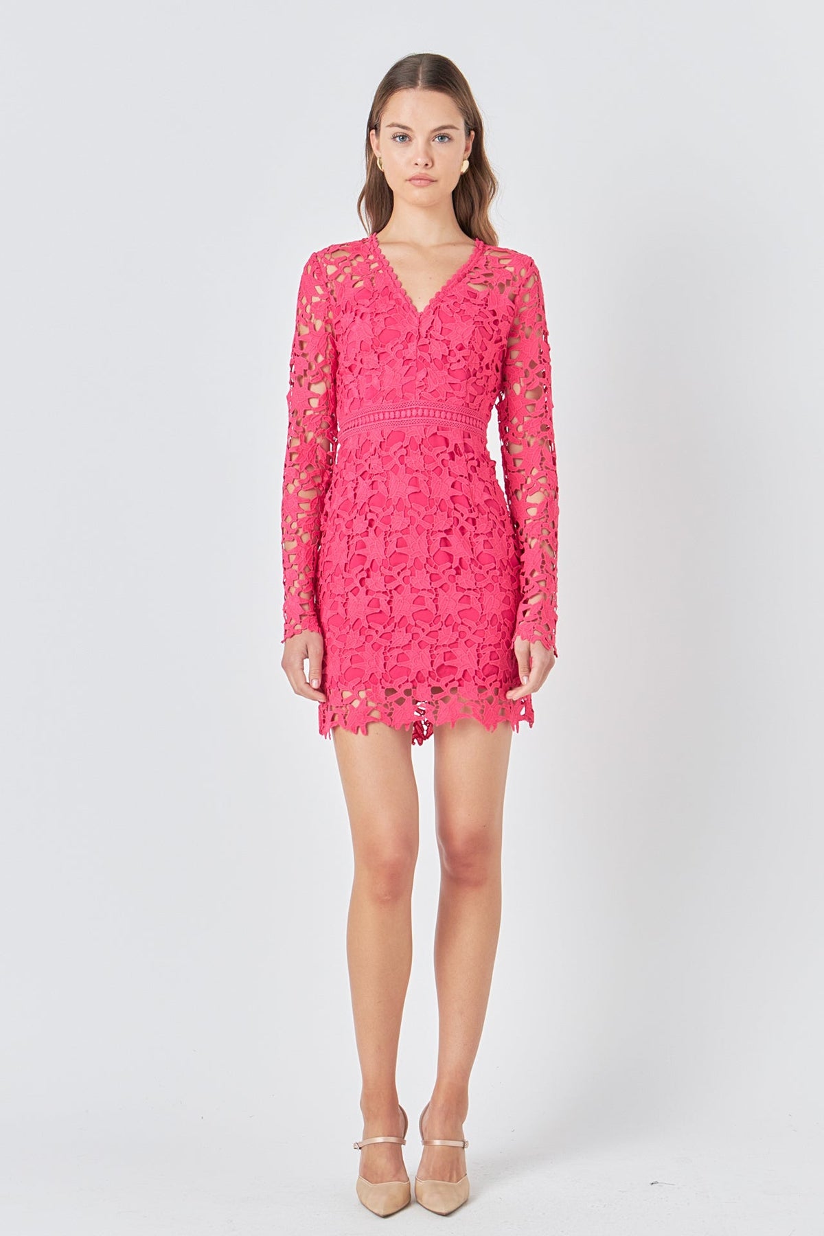 ENDLESS ROSE - Long Sleeve Lace Mini Dress - DRESSES available at Objectrare