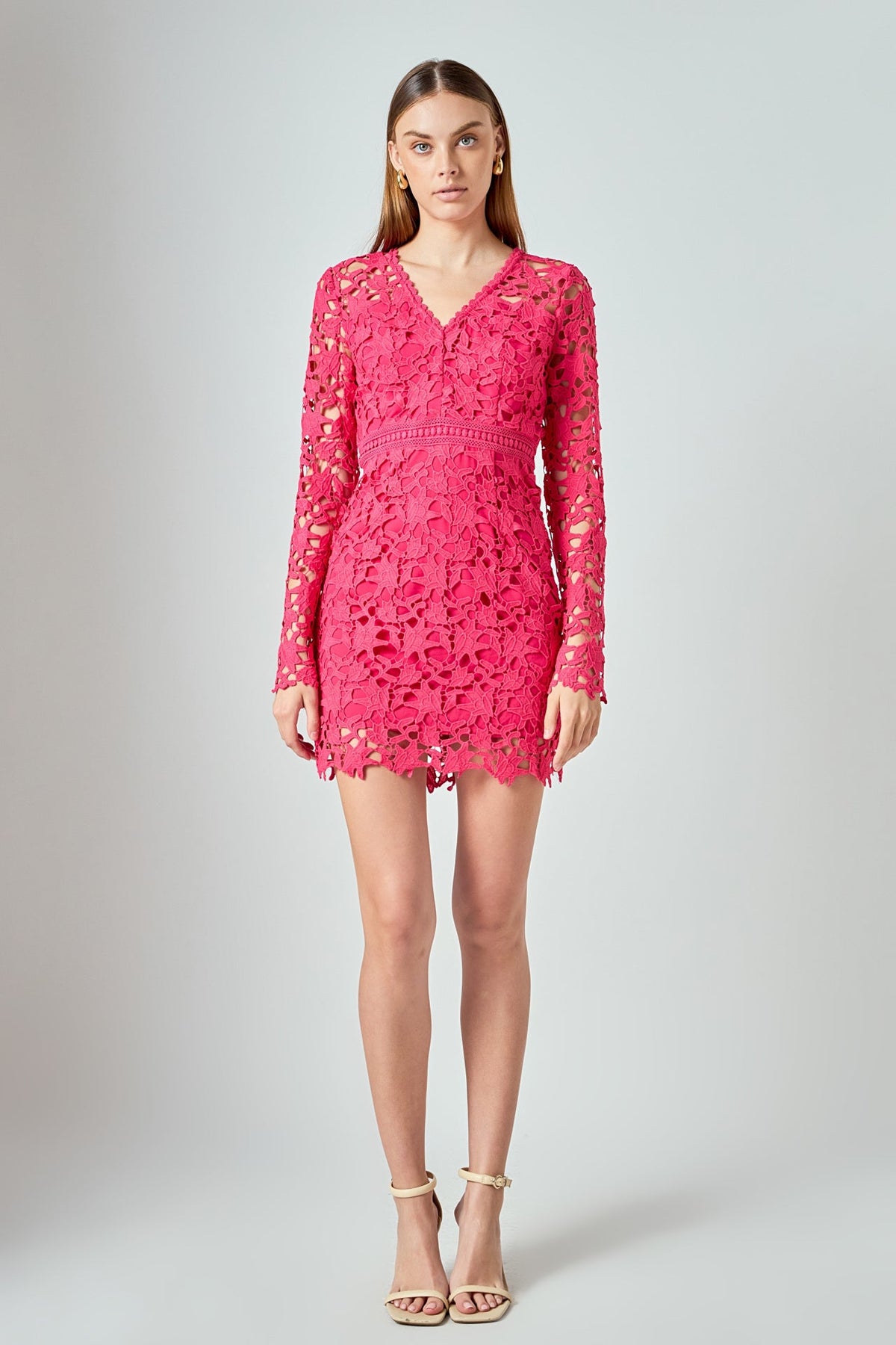 ENDLESS ROSE - Long Sleeve Lace Mini Dress - DRESSES available at Objectrare