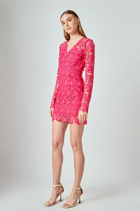 ENDLESS ROSE - Long Sleeve Lace Mini Dress - DRESSES available at Objectrare