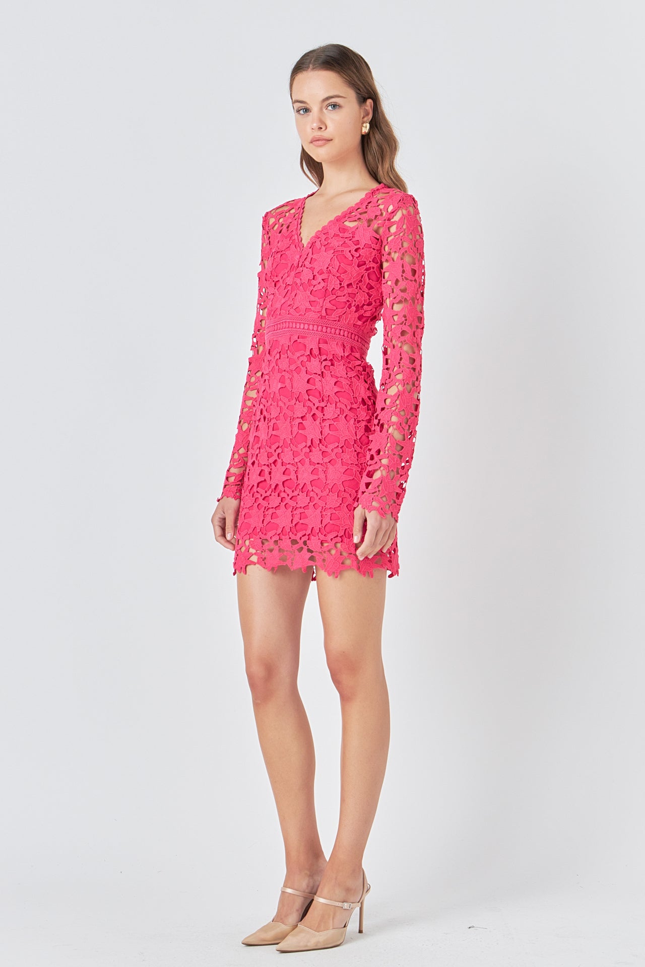 ENDLESS ROSE - Endless Rose - Long Sleeve Lace Mini Dress - DRESSES available at Objectrare