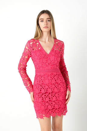 ENDLESS ROSE - Long Sleeve Lace Mini Dress - DRESSES available at Objectrare