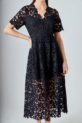 ENDLESS ROSE - All Over Lace Short Sleeves Midi Dress - DRESSES available at Objectrare