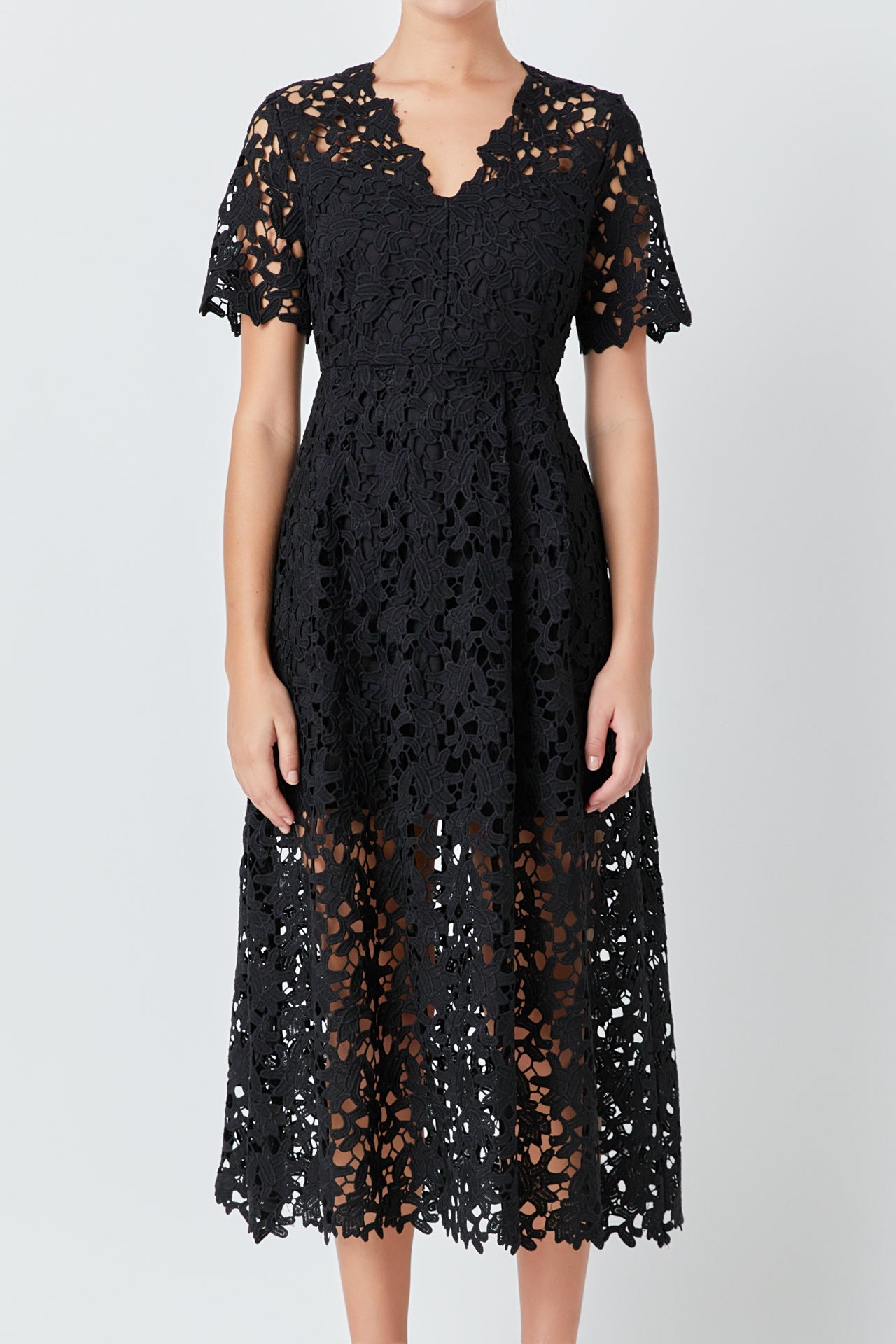 ENDLESS ROSE - Endless Rose - All Over Lace Short Sleeves Midi Dress - DRESSES available at Objectrare