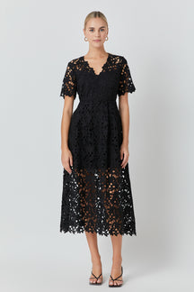 ENDLESS ROSE - All Over Lace Short Sleeves Midi Dress - DRESSES available at Objectrare