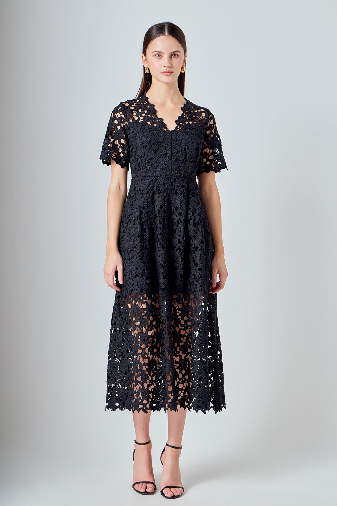 ENDLESS ROSE - All Over Lace Short Sleeves Midi Dress - DRESSES available at Objectrare