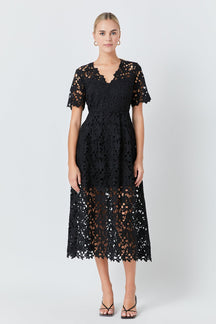 ENDLESS ROSE - Endless Rose - All Over Lace Short Sleeves Midi Dress - DRESSES available at Objectrare