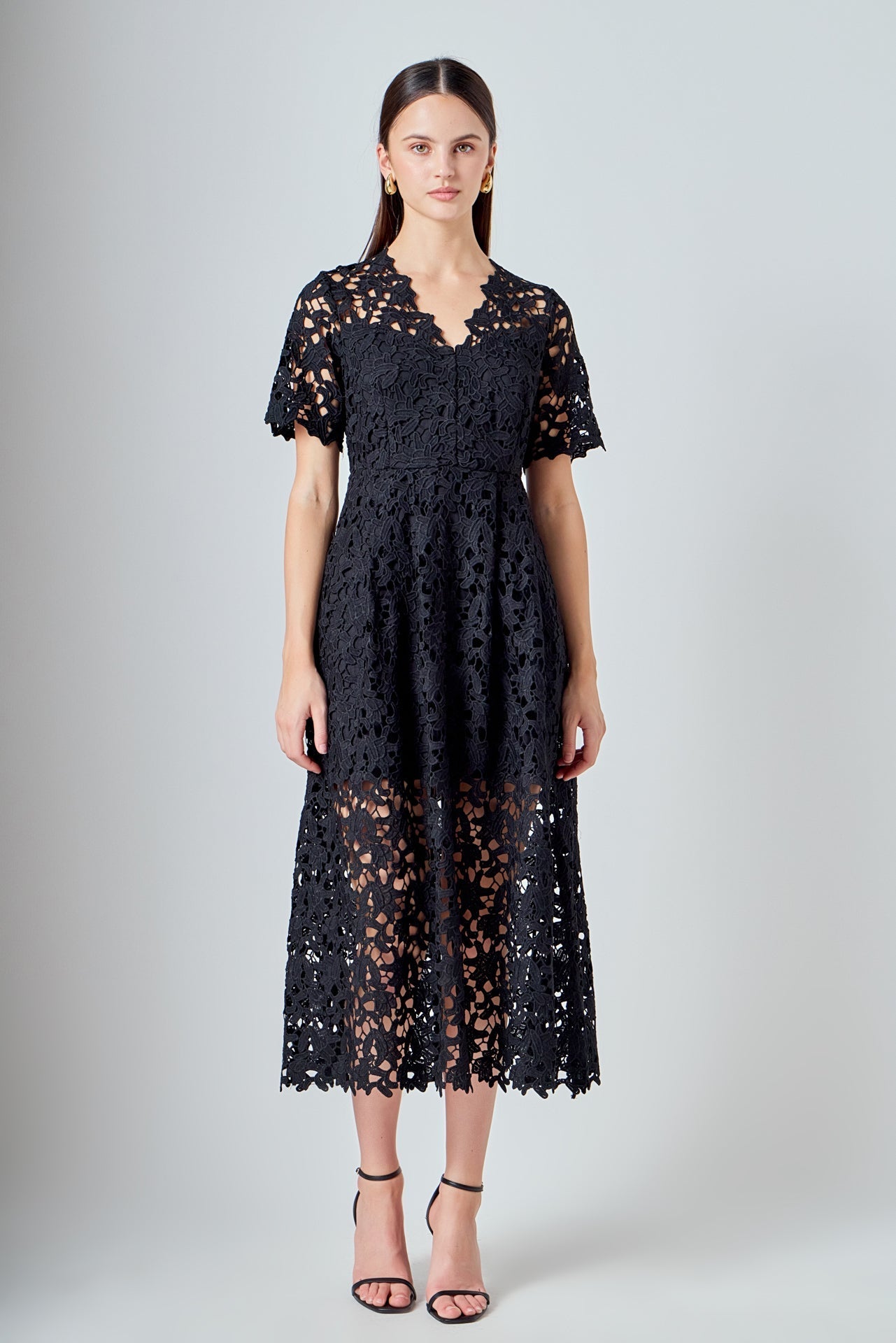 ENDLESS ROSE - All Over Lace Short Sleeves Midi Dress - DRESSES available at Objectrare