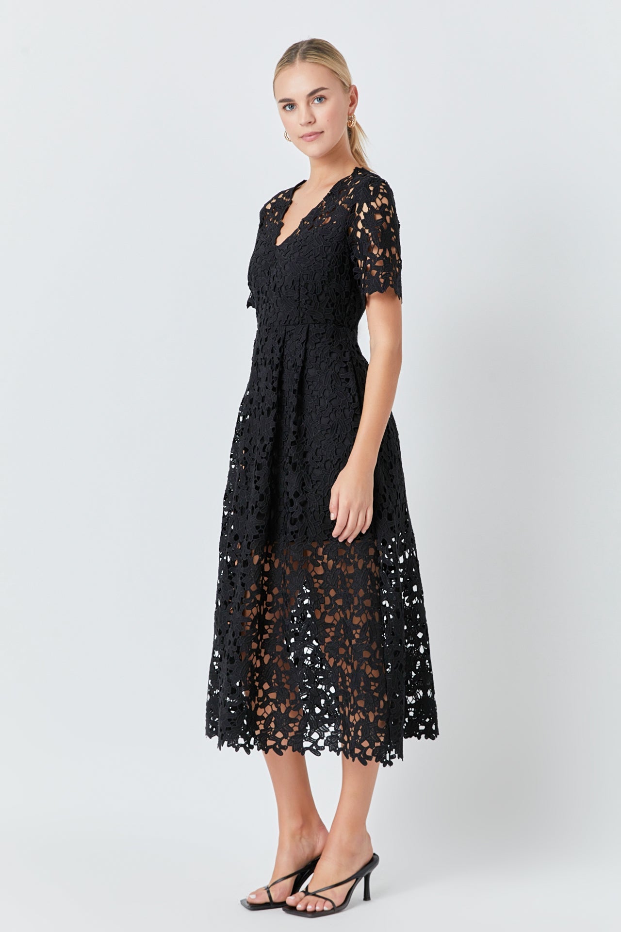 ENDLESS ROSE - Endless Rose - All Over Lace Short Sleeves Midi Dress - DRESSES available at Objectrare