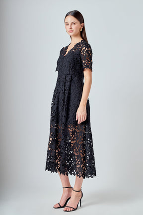 ENDLESS ROSE - All Over Lace Short Sleeves Midi Dress - DRESSES available at Objectrare