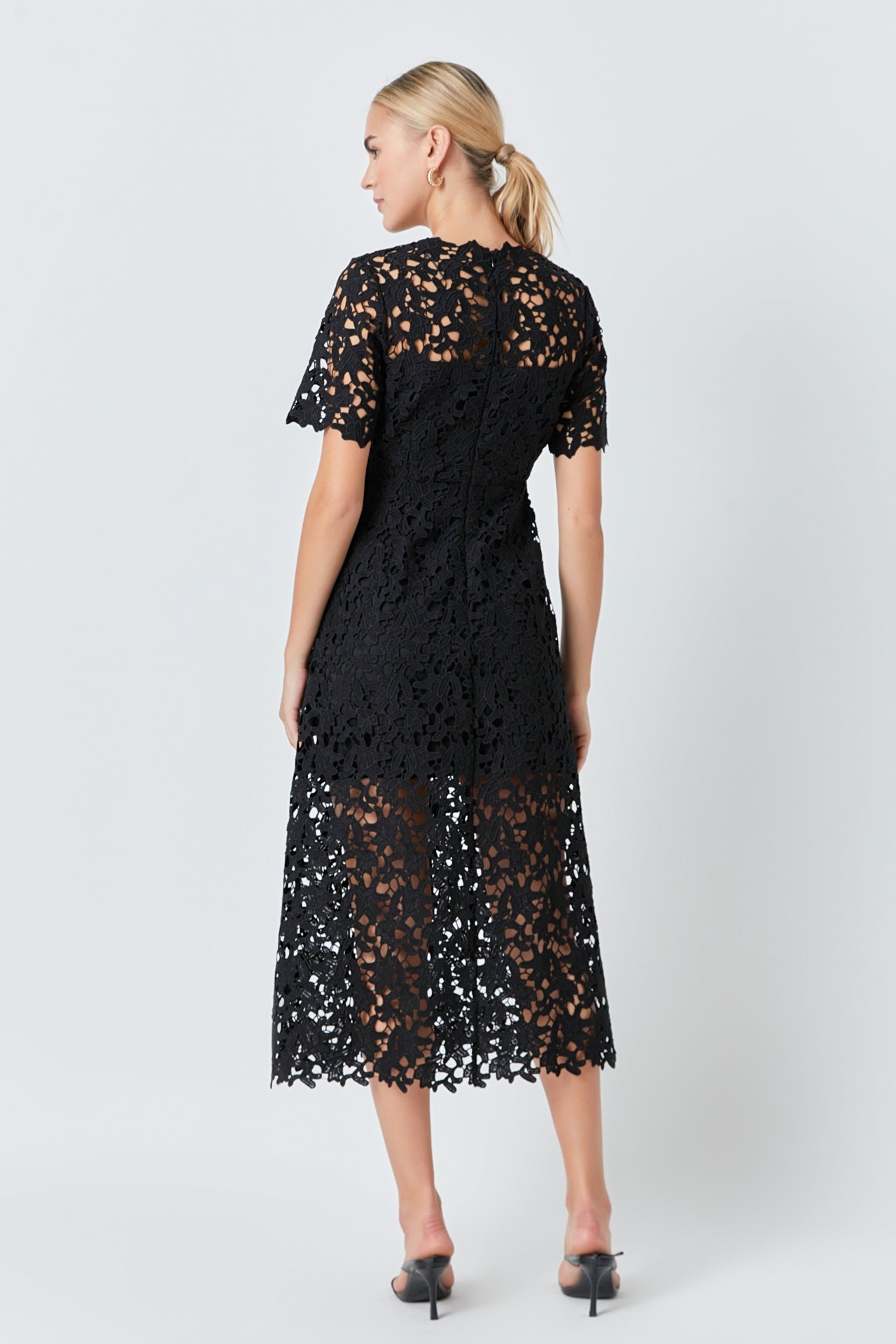 ENDLESS ROSE - Endless Rose - All Over Lace Short Sleeves Midi Dress - DRESSES available at Objectrare