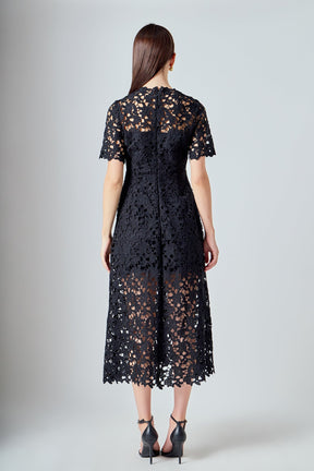 ENDLESS ROSE - All Over Lace Short Sleeves Midi Dress - DRESSES available at Objectrare