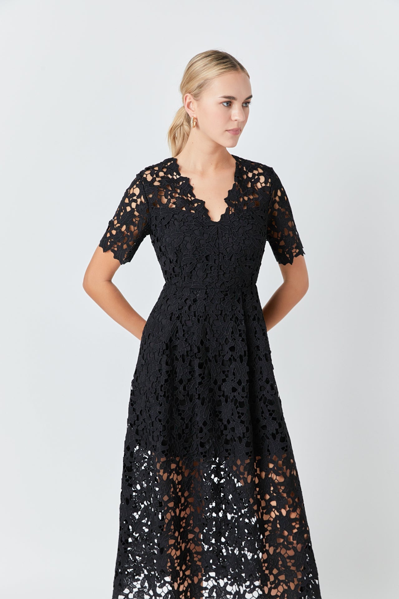 ENDLESS ROSE - Endless Rose - All Over Lace Short Sleeves Midi Dress - DRESSES available at Objectrare