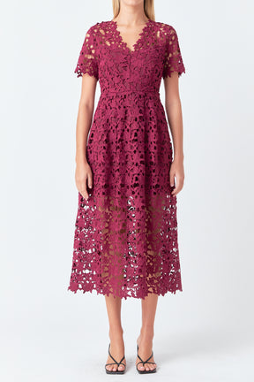 ENDLESS ROSE - All Over Lace Short Sleeves Midi Dress - DRESSES available at Objectrare