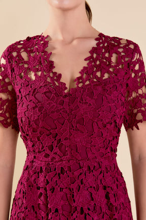 ENDLESS ROSE - All Over Lace Short Sleeves Midi Dress - DRESSES available at Objectrare