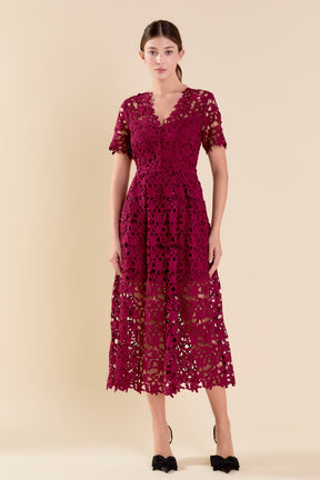 ENDLESS ROSE - All Over Lace Short Sleeves Midi Dress - DRESSES available at Objectrare