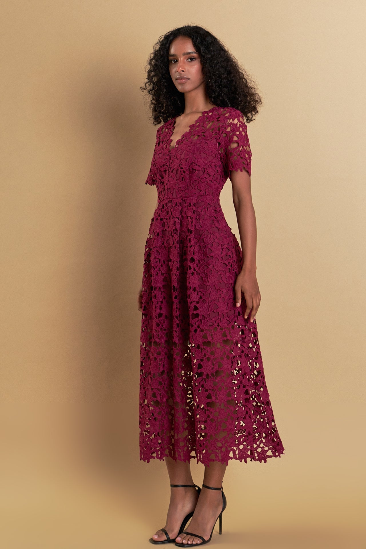 ENDLESS ROSE - Endless Rose - All Over Lace Short Sleeves Midi Dress - DRESSES available at Objectrare