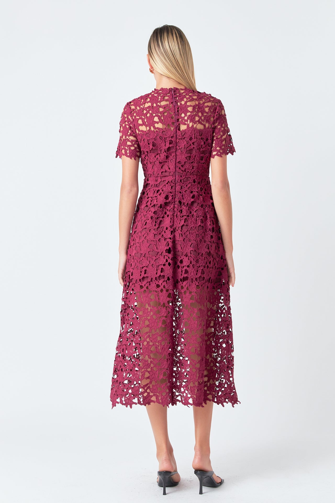 ENDLESS ROSE - All Over Lace Short Sleeves Midi Dress - DRESSES available at Objectrare