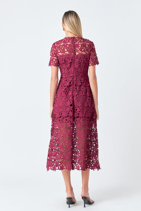 ENDLESS ROSE - All Over Lace Short Sleeves Midi Dress - DRESSES available at Objectrare