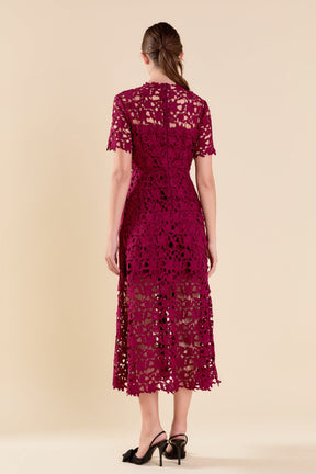 ENDLESS ROSE - All Over Lace Short Sleeves Midi Dress - DRESSES available at Objectrare