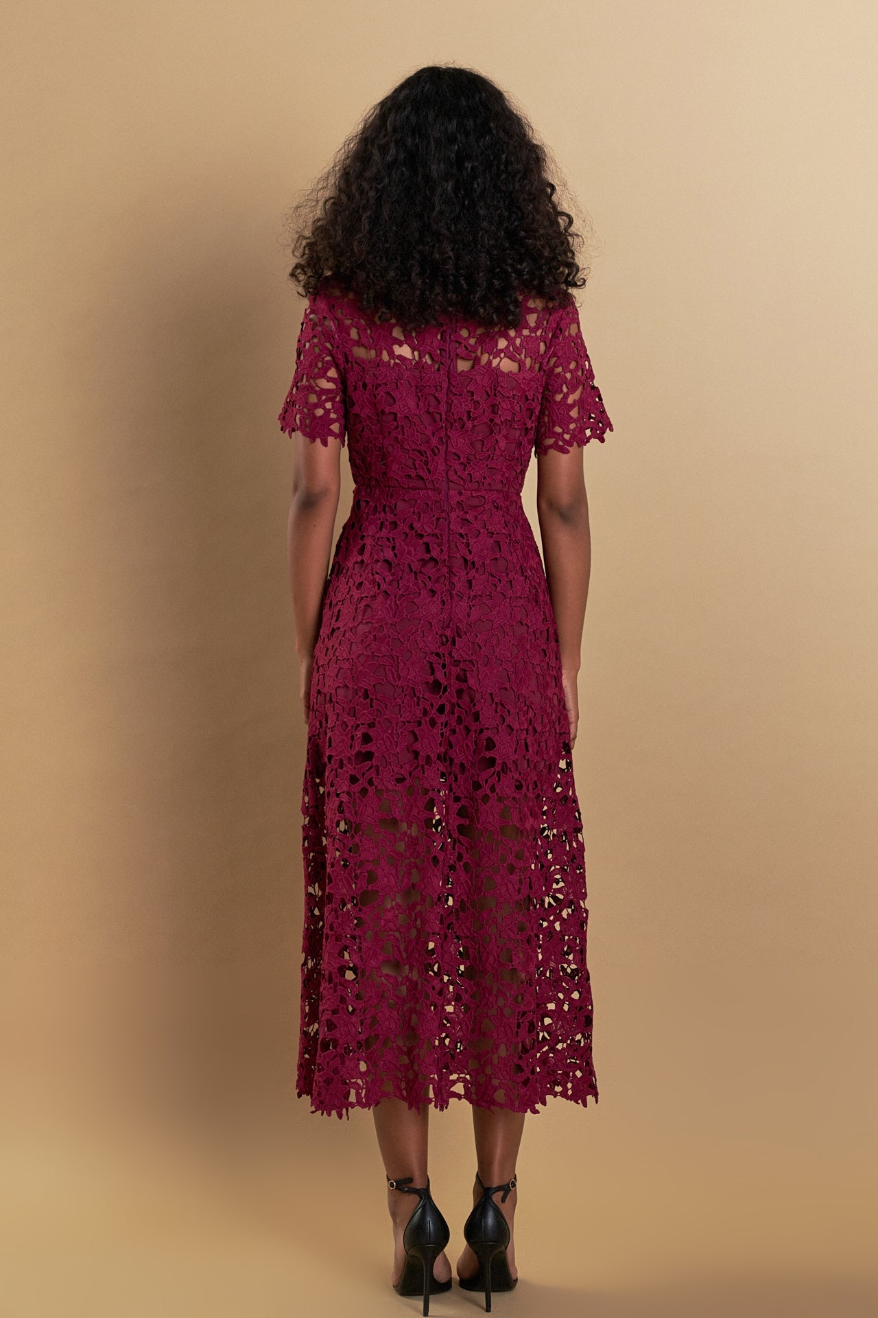 ENDLESS ROSE - All Over Lace Short Sleeves Midi Dress - DRESSES available at Objectrare