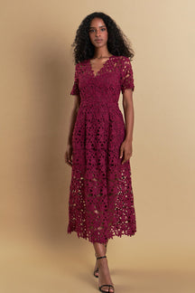 All Over Lace Short Sleeves Midi Dress