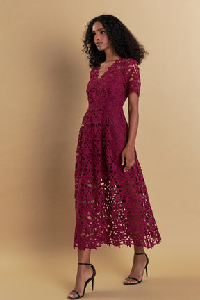 ENDLESS ROSE - All Over Lace Short Sleeves Midi Dress - DRESSES available at Objectrare