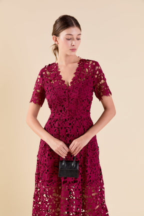 ENDLESS ROSE - All Over Lace Short Sleeves Midi Dress - DRESSES available at Objectrare