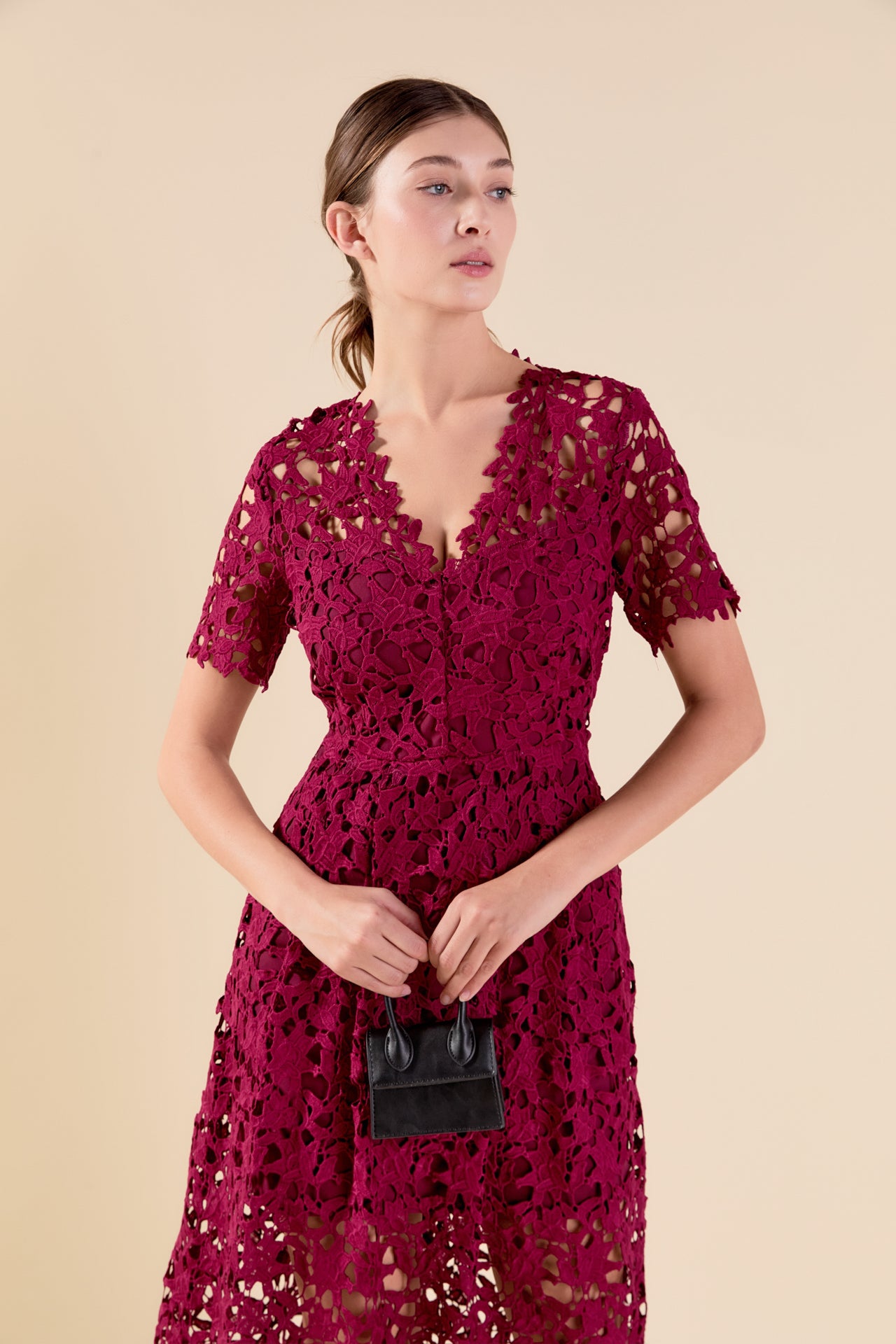 ENDLESS ROSE - Endless Rose - All Over Lace Short Sleeves Midi Dress - DRESSES available at Objectrare